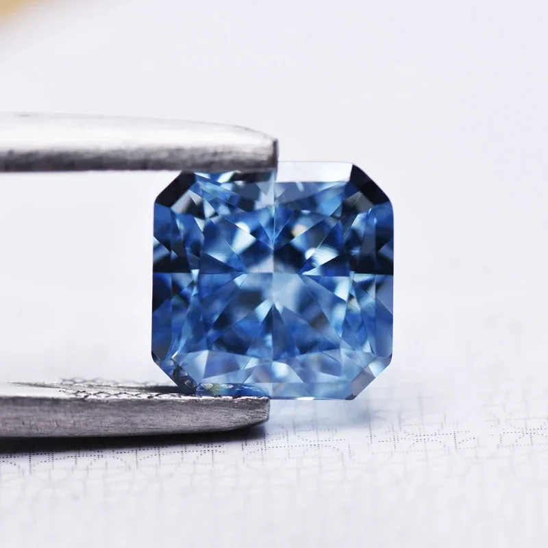 

Cubic Zirconia Fancy Blue Color Asscher Shape 4k Crushed Ice Cut 5A Grade Charm Beads for DIY Jewelry Making Earings Materials