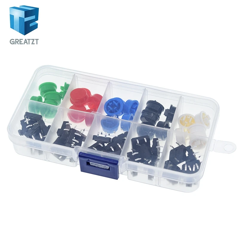 25PCS Tactile Push Button Switch Momentary 12*12*7.3MM Micro switch button + 25PCS Tact Cap(5 colors) for Arduino with Case