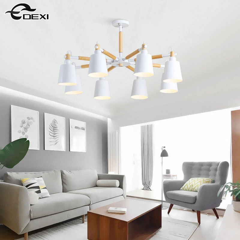 

Modern Bedroom Living Room Chandelier Restaurant Office Wood Iron Art Combination Droplight Kids Room Lighting Installation E27