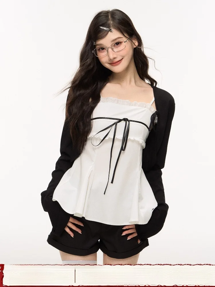 

ELEVEN SP Women's Strap Vest Top White Lace Trim Binding Bandage High-End Feelings Outerwear Inner Wear Summer Commute Sle