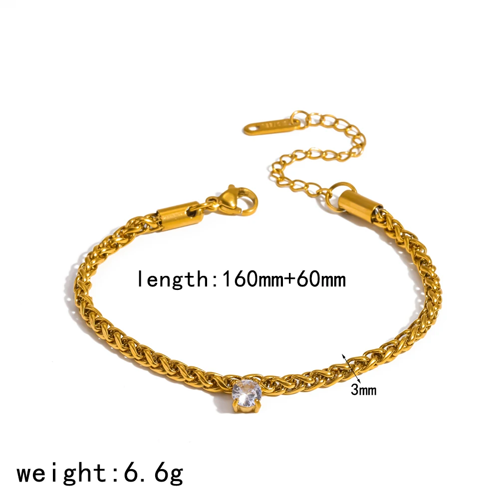 Modisches Design Edelstahl-Armband mit Weißem Zirkon-Besatz, 18K Goldfarben Beschichtet, Wasserdichter Schmuck als Geschenk – Detail 8