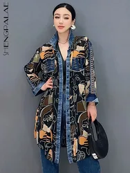 SHENGPALAE Long Shirt Printed Chiffon Denim Top 2024 Spring Summer New Loose Sun Protection Casual Women's Outwear Shirt 5R9737