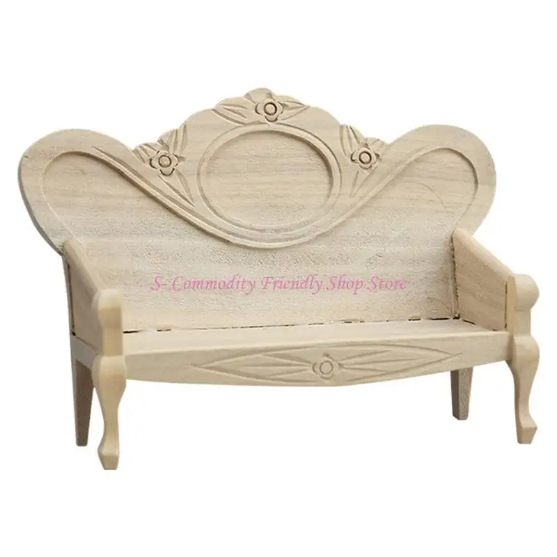 

85ae Ручной деревянный миниатюрный диван -диван. Статуэтка для кукол и коллекционера