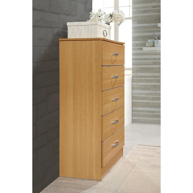 5 Drawer Wood Dresser for Bedroom, Chest of Drawers with Metal Rails for Support when Storing Clothing, White image 5