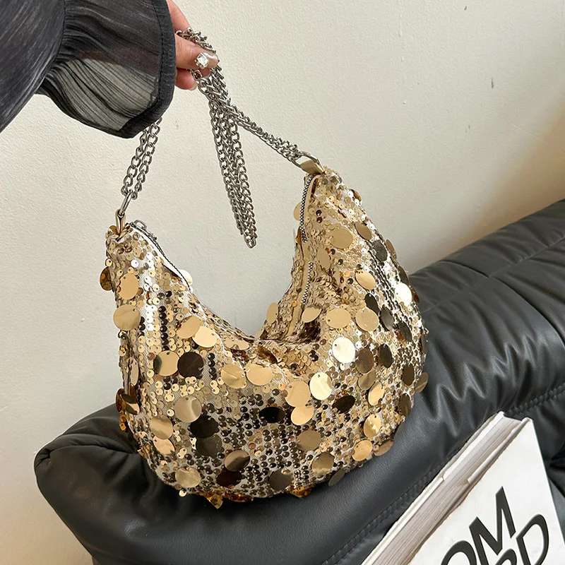 

Korean Chain Sequins Crossbody Bag Evening Clutch Bag Dinner Party Wedding Purses Handbag Female Underarm Shoulder Crossbody Bag