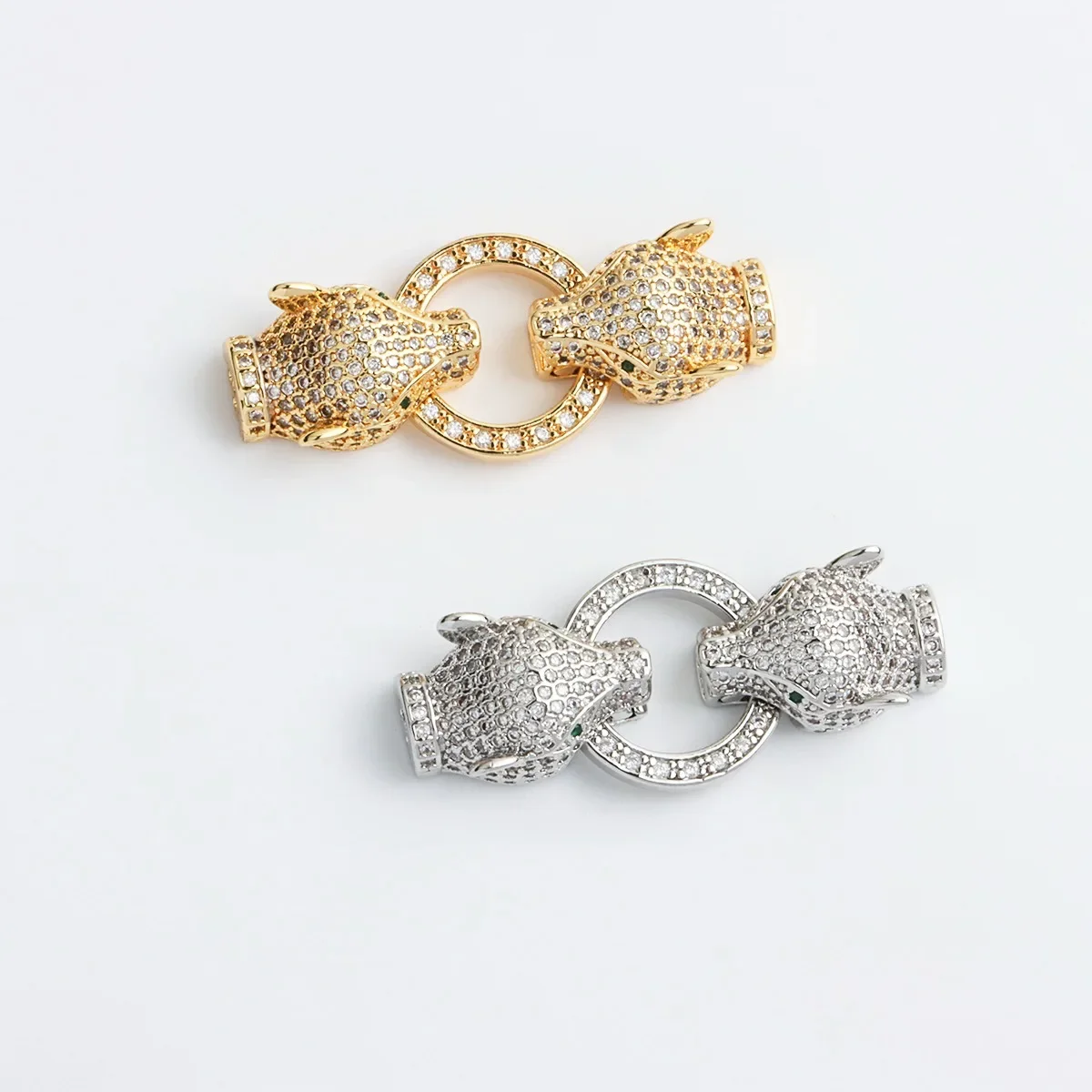 

18K Real Gold Plated Full Inlaid Double-headed Leopard Head Buckle, High-end Necklace Bracelet Connecting Buckle DIY Accessories