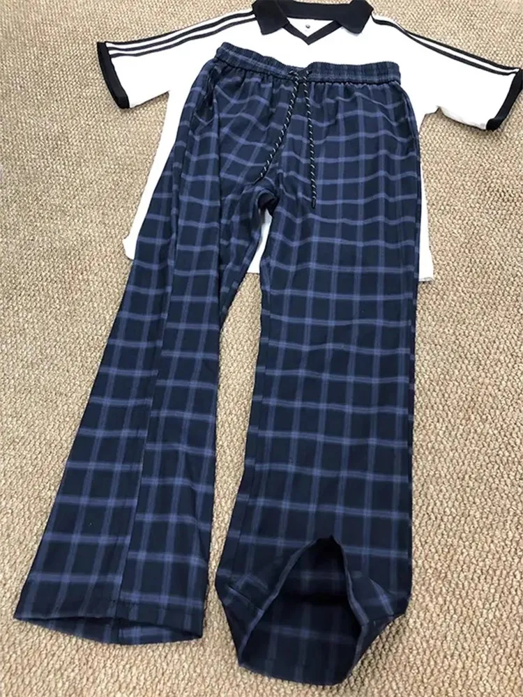 

Летние прямые брюки Cleanfit с клетчатыми брюками для пар, удобные повседневные брюки для молодежи, повседневная одежда