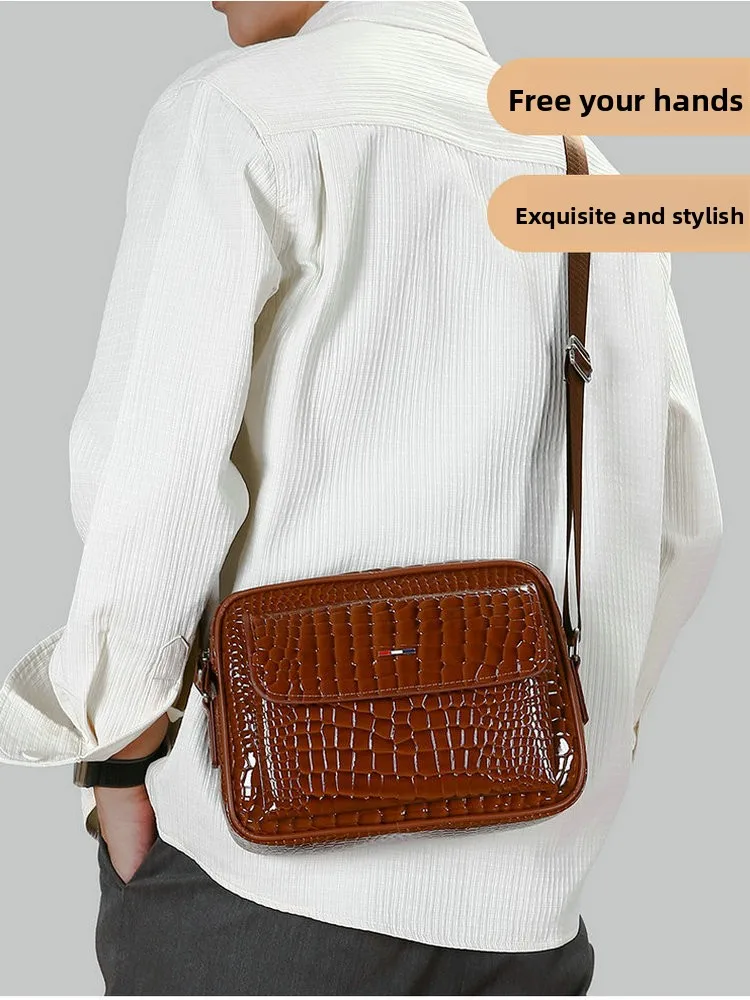 

Men's Busin Casual Large Capaci Crocodile Pattern Leather oulder Bag Soft PU Single Strap Crossbody Bag for Youth