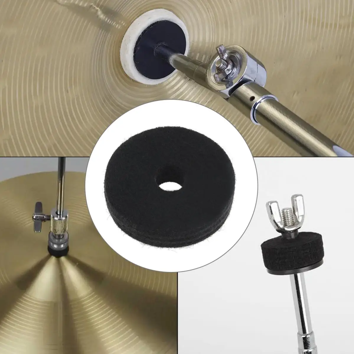 4pcs Cymbal Felt Black Drum Sets Replacement 9.6mm / 0.37in Thickness Drum Cymbal Stand Felt Washer