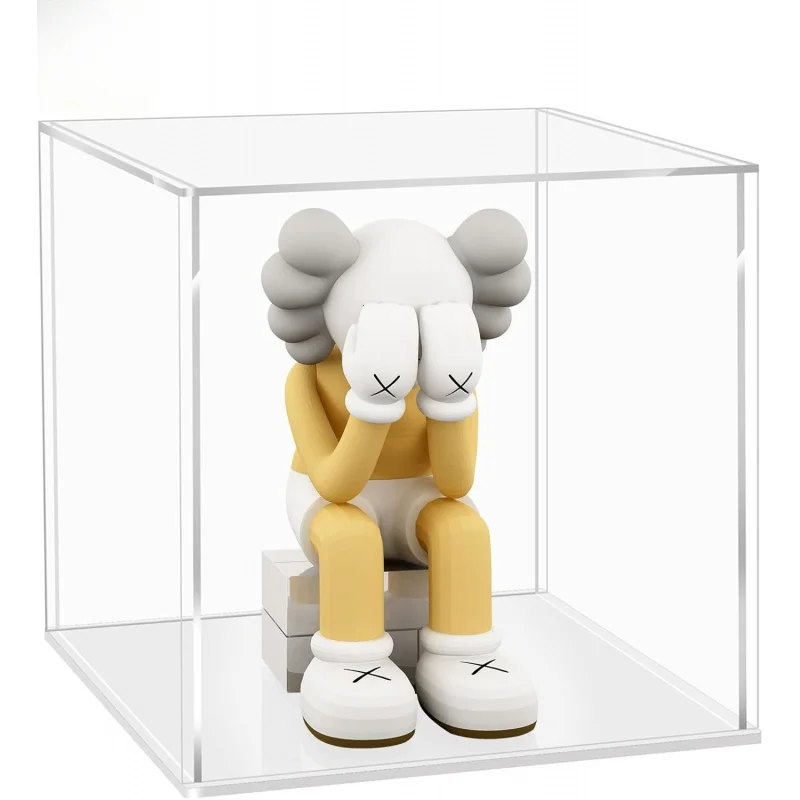 Acrylic Clear Display Case, 8x6x8 in,  20x15x20cm, Dustproof Box with Glossy White/Black Base for Action Figures, LEGO & Models
