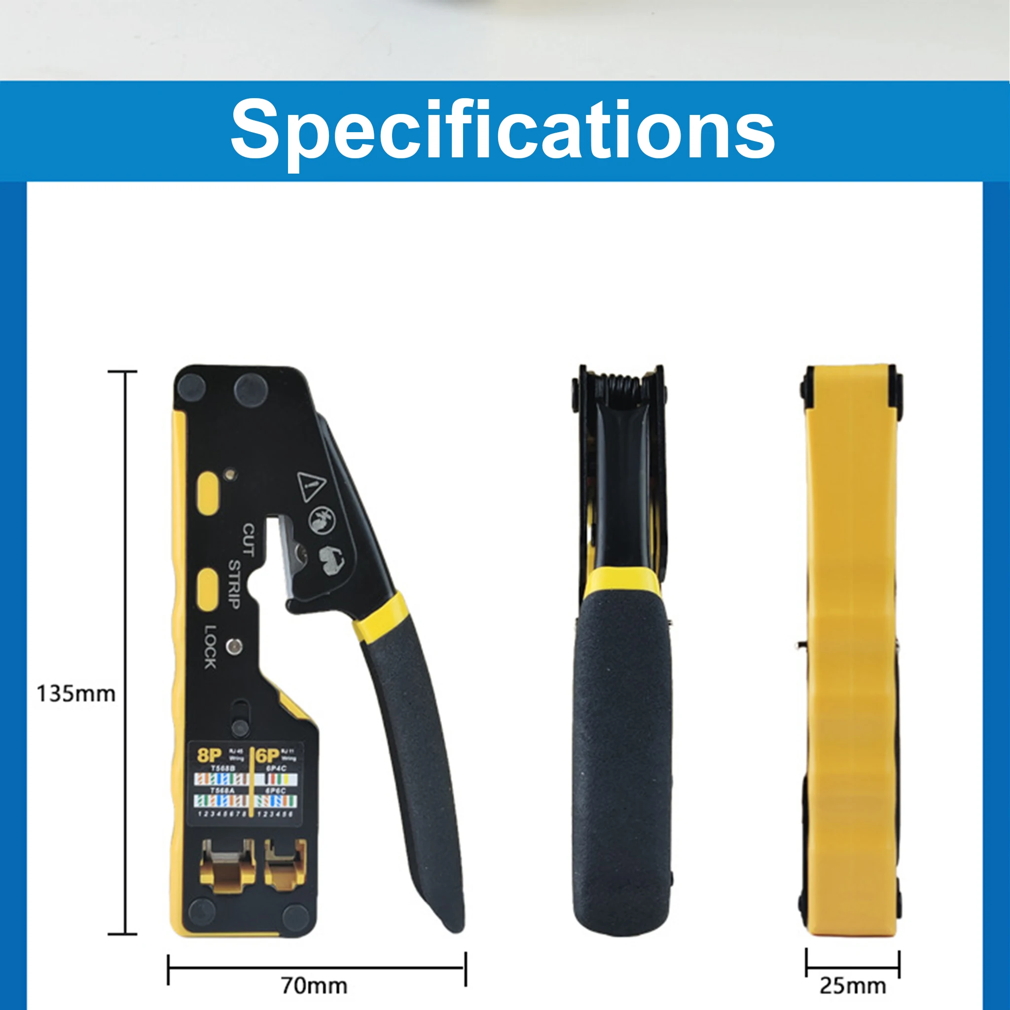 كابل شبكة EZ-Type المكشكش 3 في 1 تجعيد/قطع/شريط Lan CAT8/7/6A/6/5E (STP/UTP) وكابل وحدات RJ11/12 Tel (AM-6088)