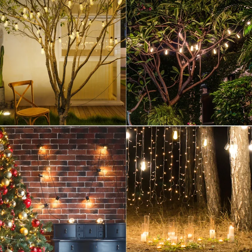 Solar LED String Lights Outdoor IP65 Waterproof Edison Bulb Retro Vintage Christmas Garland Party Garden Decoration Fairy Lamp