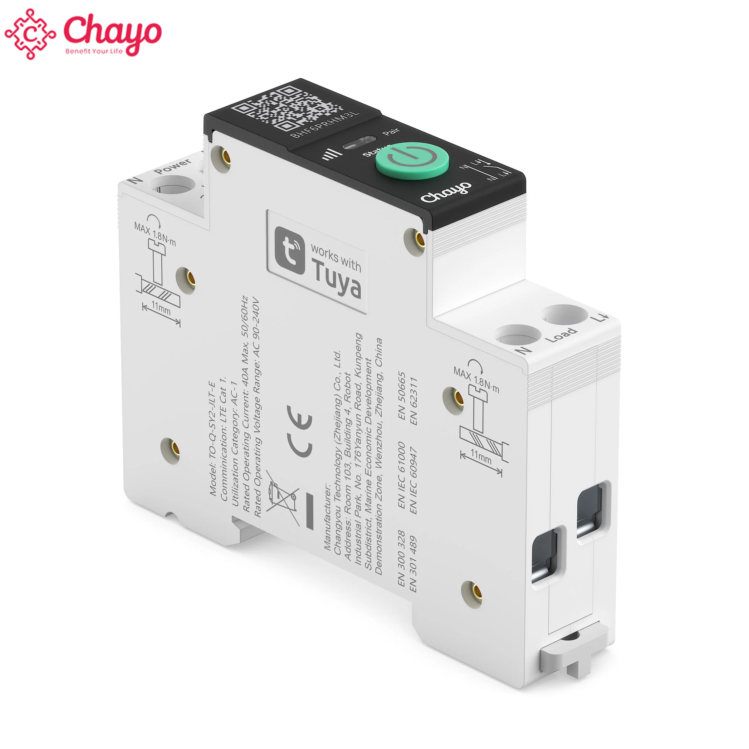 Chayo 4G Din Rail Smart MCB Switch Tuya Smart Life Energy Meter Over Under Voltage Overheat Overload Timing Voice Alexa Google
