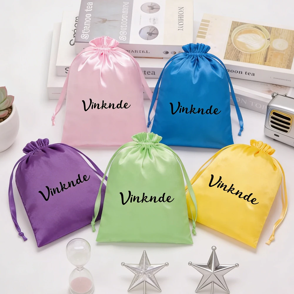 

100Pcs Custom Logo Silk Drawstring Bags 25x30cm 30x40cm Wedding Favor Bag Large Gift Packaging Pouch for Birthday Christmastmas