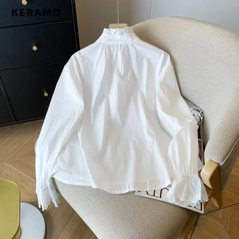 Casual branco elegante manga longa turn-down colarinho cor sólida camisas largas 2025 primavera feminino fino escritório senhora básico blusa