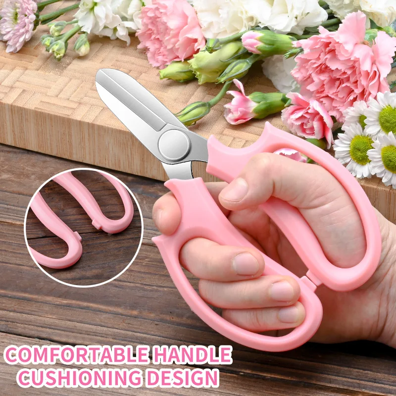 Aço inoxidável jardinagem tesouras, Professional Flower Shears, Punho confortável, Bandeja de poda Ferramentas de corte ao ar livre