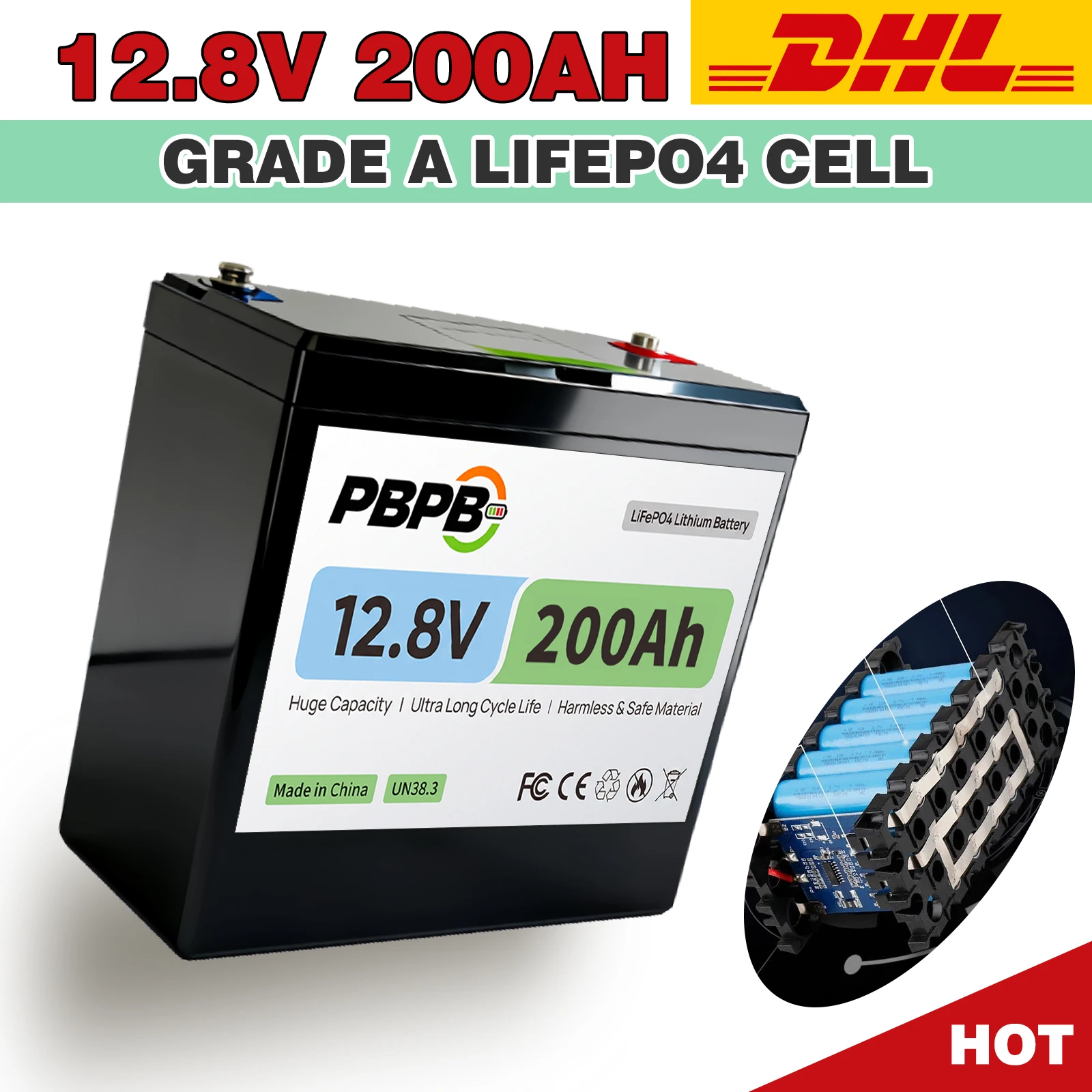 12.8V 200Ah Lithium Battery Pack with BMS Grade a for Boat RV Campers 8000+ Cycles Voltage Retention