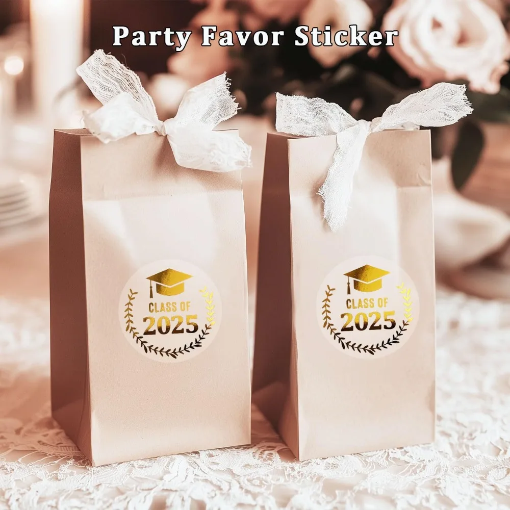 120pcs Gold Foil Class of 2025 Stickers DIY Waterproof Happy Graduation Party Supplies Transparent Envelope Seals