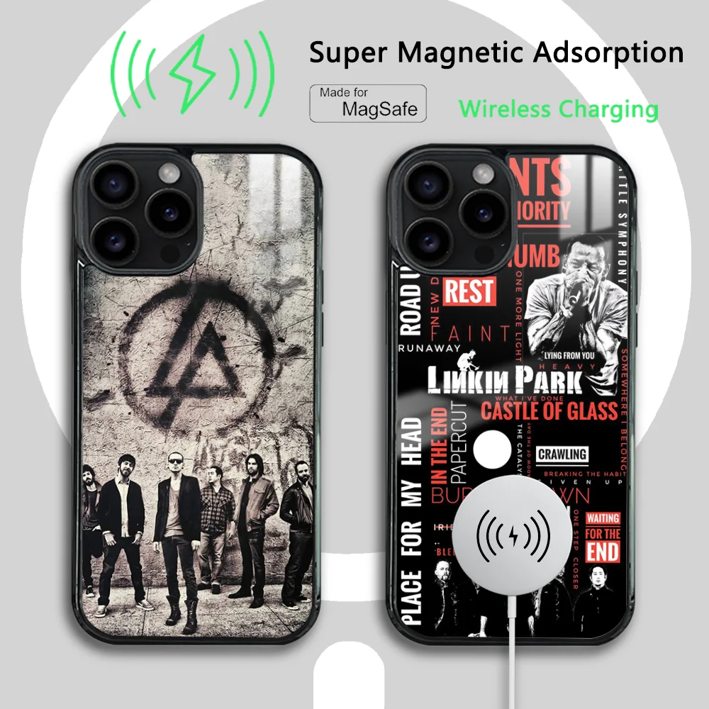 L-linkin park magsafe capa de telefone para iphone 15 14 13 12 11 pro max plus mini espelho capa magnética de carregamento sem fio