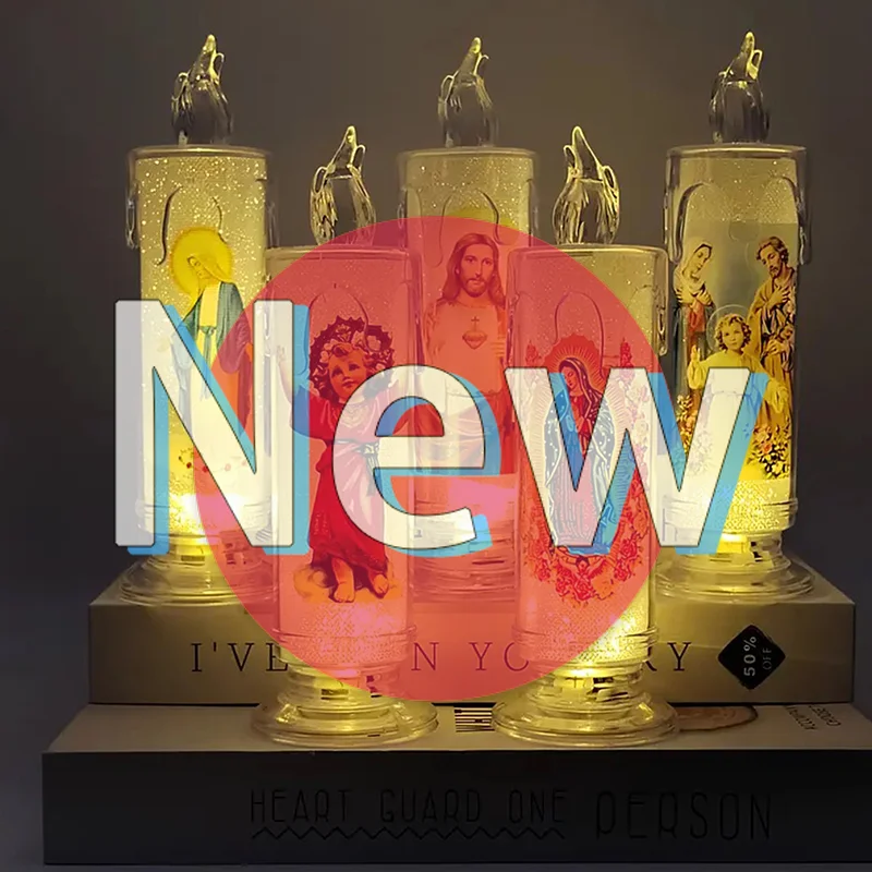 #1Pcs Christ Candle Lamp Romantic Flameless LED Prayer Candle Tea Light Religious Decorative Night Light Desktop Ornament