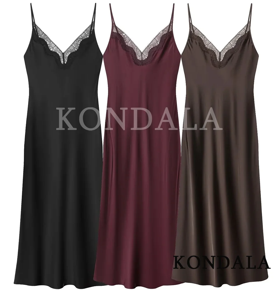 KONDALA ผู้หญิงชุดเดรสลูกไม้ยาวหรูหราแขนกุดเดรสแฟชั่น 2026 ฤดูใบไม้ผลิฤดูร้อนชุดปาร์ตี้ค็อกเทล