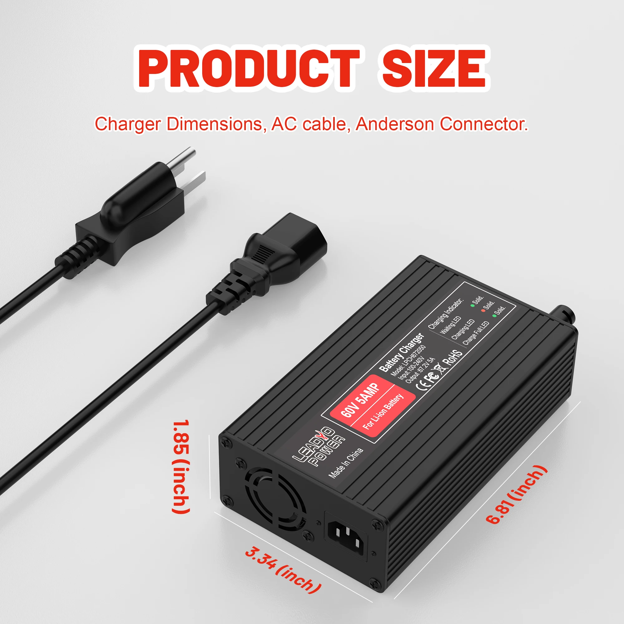 

54.6V 58.8V 67.2V 5A Lithium Battery Charger for 48V 52V 60V Electric Scooter E-Bike Bicycle Aluminum Shell Smart Charger