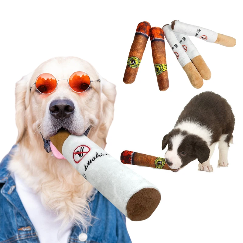 Funny Cigar Plush Toy for Small and Medium Dogs, Fake Smoke, Cigarettes Dog Chew Interactive, Bite Resistant Toy, Pets Supplies