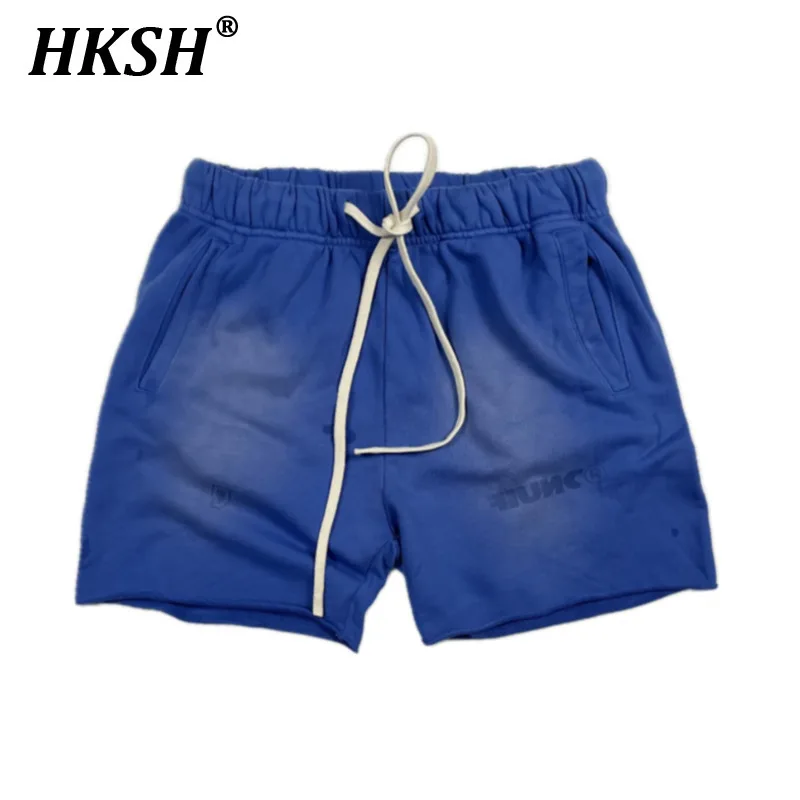 

HKSH Summer New Men's Tide Punk Cotton Shorts Vintage Fashion Tie Dyed Elastic Waist Knee Length Pants Solid Color Capris HK1578