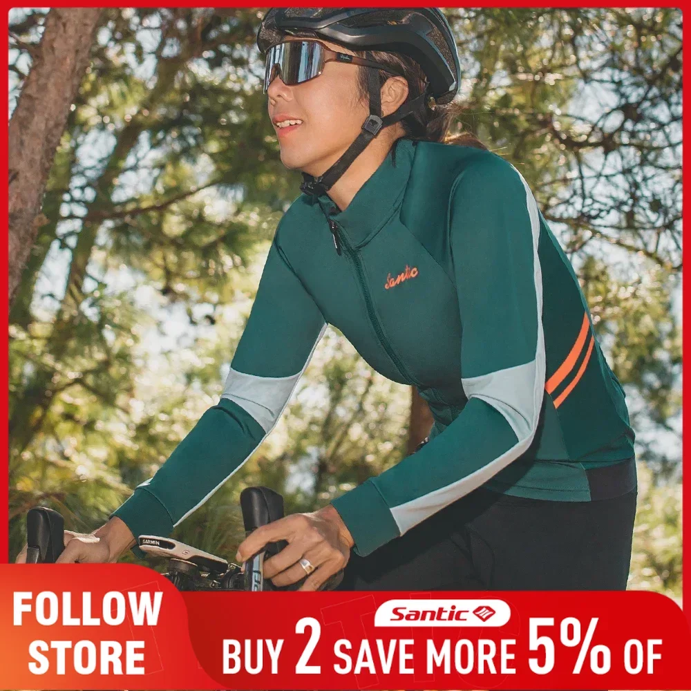 Santic Women's Windproof Cycling Jersey Spring Autumn Outdoor Riding Bicycle Clothing w/ Separate Large Pockets Road Bike Jacket