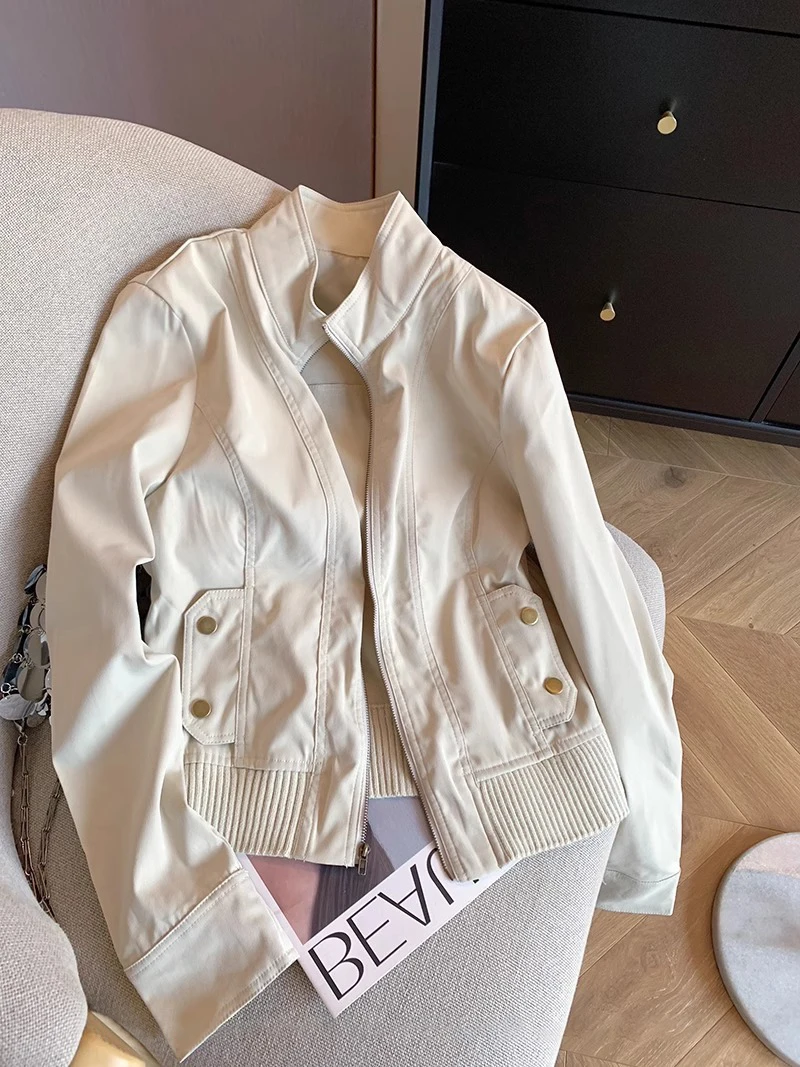 

Ele Slim Fit ort Jaet Women's Spring Autumn Stand Collar Open Cardigan Faionable Design Casual Chic Top