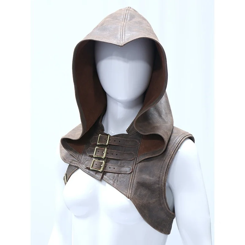 Hooded Leather Cloak Cape Cowl Adult Medieval Wicca Costumes Pagan Accessory Cosplay Assassin Hat Warrior Outfit For Women Men