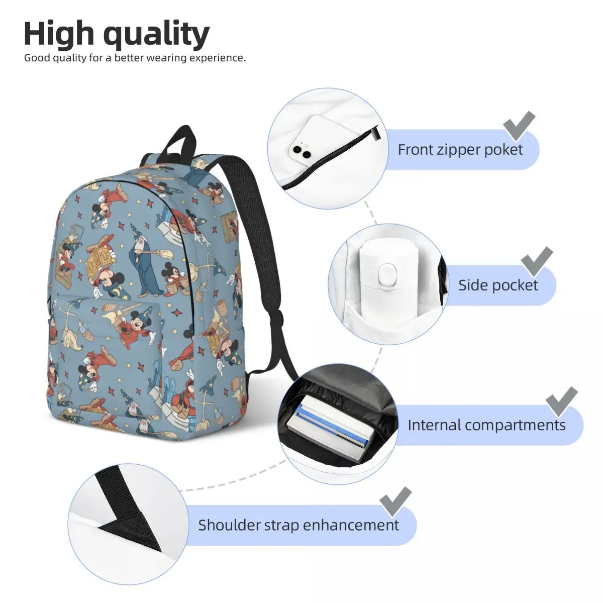 Magic Mickey Mouse Backpack for Boy Girl Kids Student School Bookbag Daypack Kindergarten Primary Bag Hiking