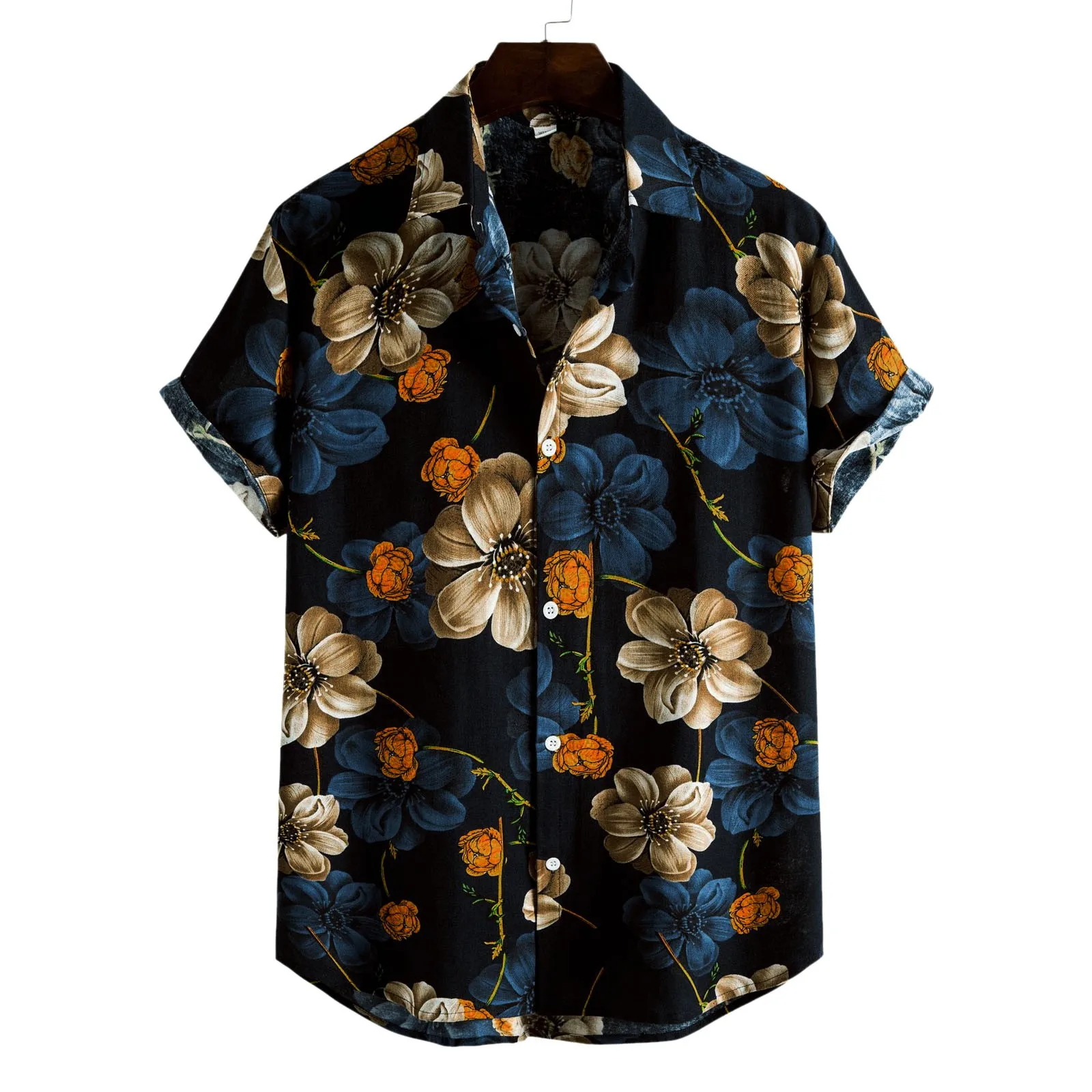 

Casual Hawaiian Shirts Mens Vintage Floral Print Short Sleeve Top Shirts Turndown Collar Button Blouses Summer Leisure Camisas