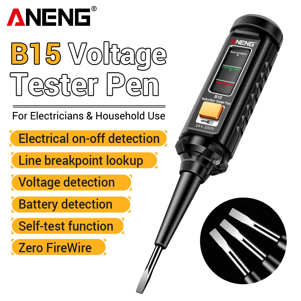 Voltage Tester Pen 24V-250V Sound Light Alarm ANENG B15 Live Neutral Wire Breakpoint Detector Electrician Household Tester Tool