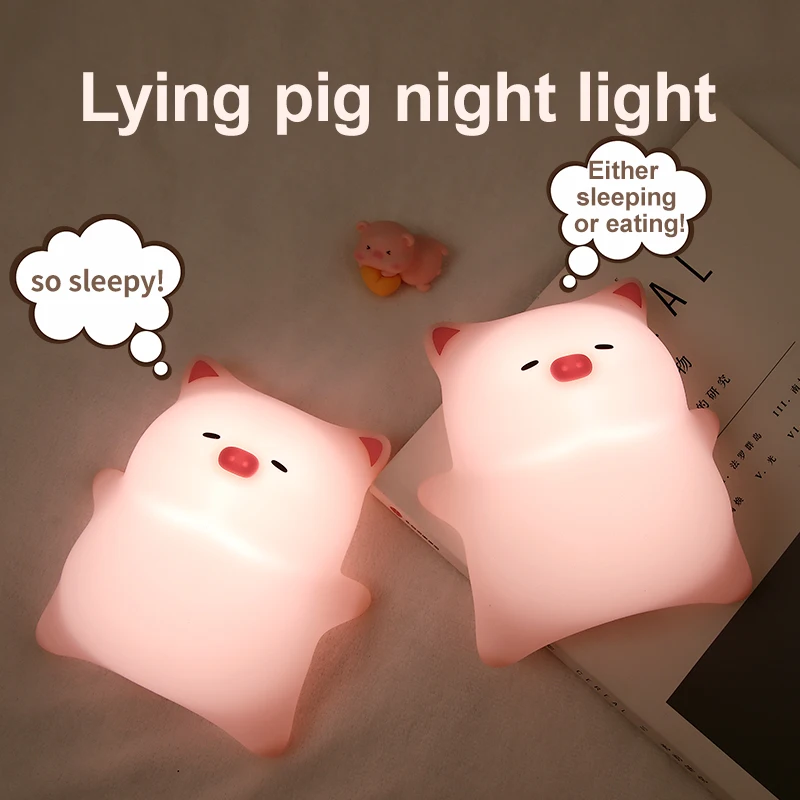 Lovely Kids Night Lights Silicone Pig LED Sleep Lamp Timing Dimmable USB Bedside Decor Light Kids Halloween Christmas Gift