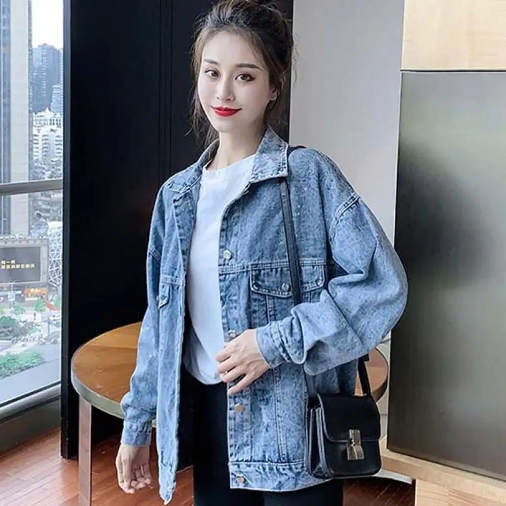 Wiosna Jesień Mickey Cartoon Denim Jacket Top Woman Korean Simple Loose Jean Coats for Women Trendy Button Long Sleeve Outwear