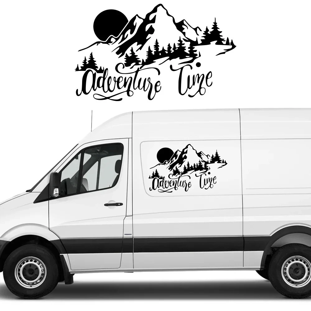 Adventure Time Mountain Nature Car Door Side Sticker For Van SUV Camper Caravan Cargo Motorhome RV Auto Body Decor Accessories ﻿