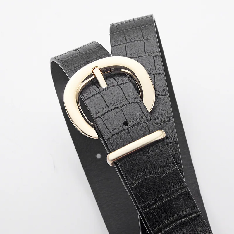 Cinturones con hebilla dorada Retro con patrón de cocodrilo, cinturones versátiles a la moda para mujer, faldas vaqueras informales, cinturón para mujer de 105cm