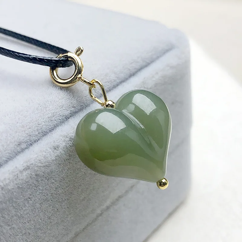 Natural Hetian Jade Peach Pendant Qinghai Jade Heart Pendant for Women, Jade Heart-Shaped Clavicle Chain Pendant 2