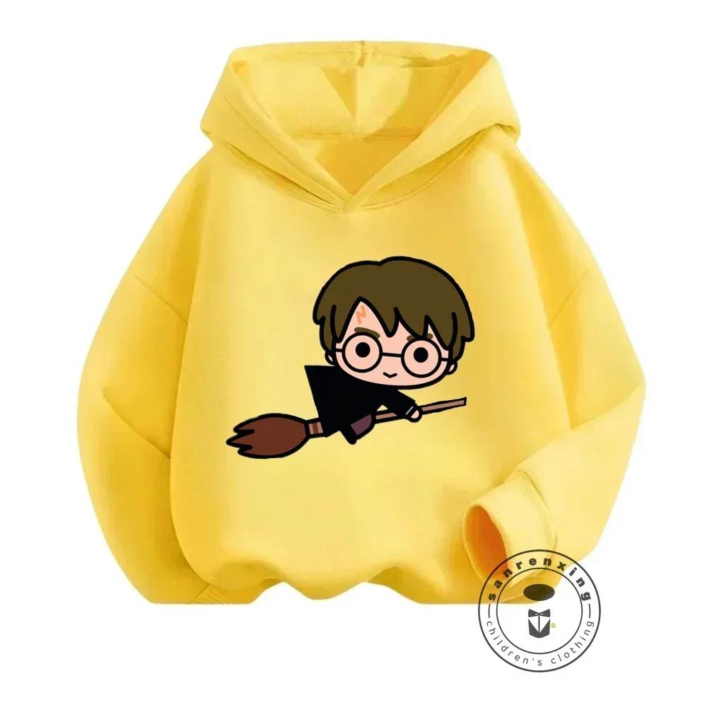 Stylish Harry Potter Outfits Rustic Solid Color Kid Hoodies Charming Q-Version Illustrations Ideal for Casual Outdoor Activities