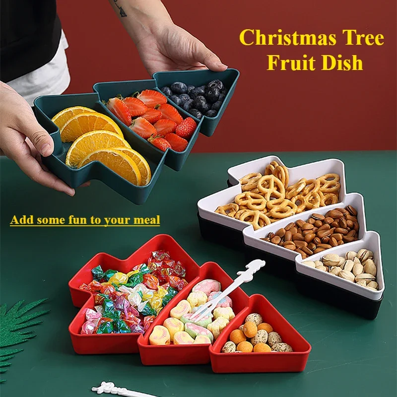 

Christmas Fruit Plate Christmas Tree Shape Plastic Material Christmas Party Party Family Snack Plate Candy Fruit Storage Plate