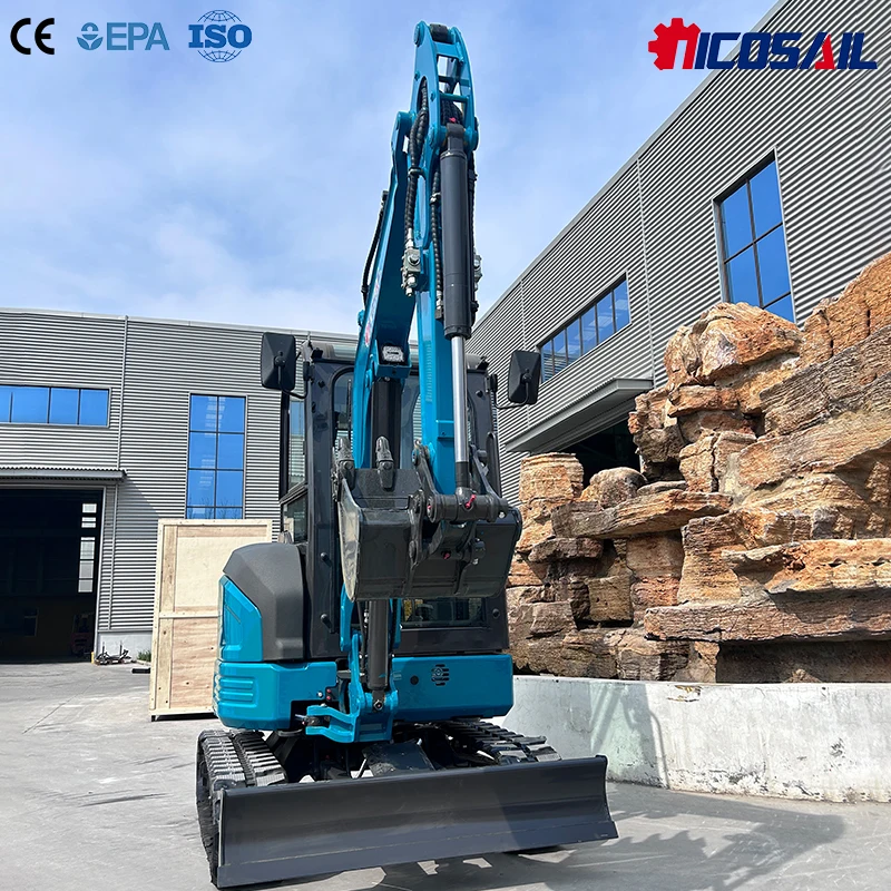 

Мини-экскаватор NICOSAIL OKW35E, 3500 кг, гидравлический гусеничный экскаватор, глубина копания 2800 мм, с отвалом (бульдозерным отвалом)