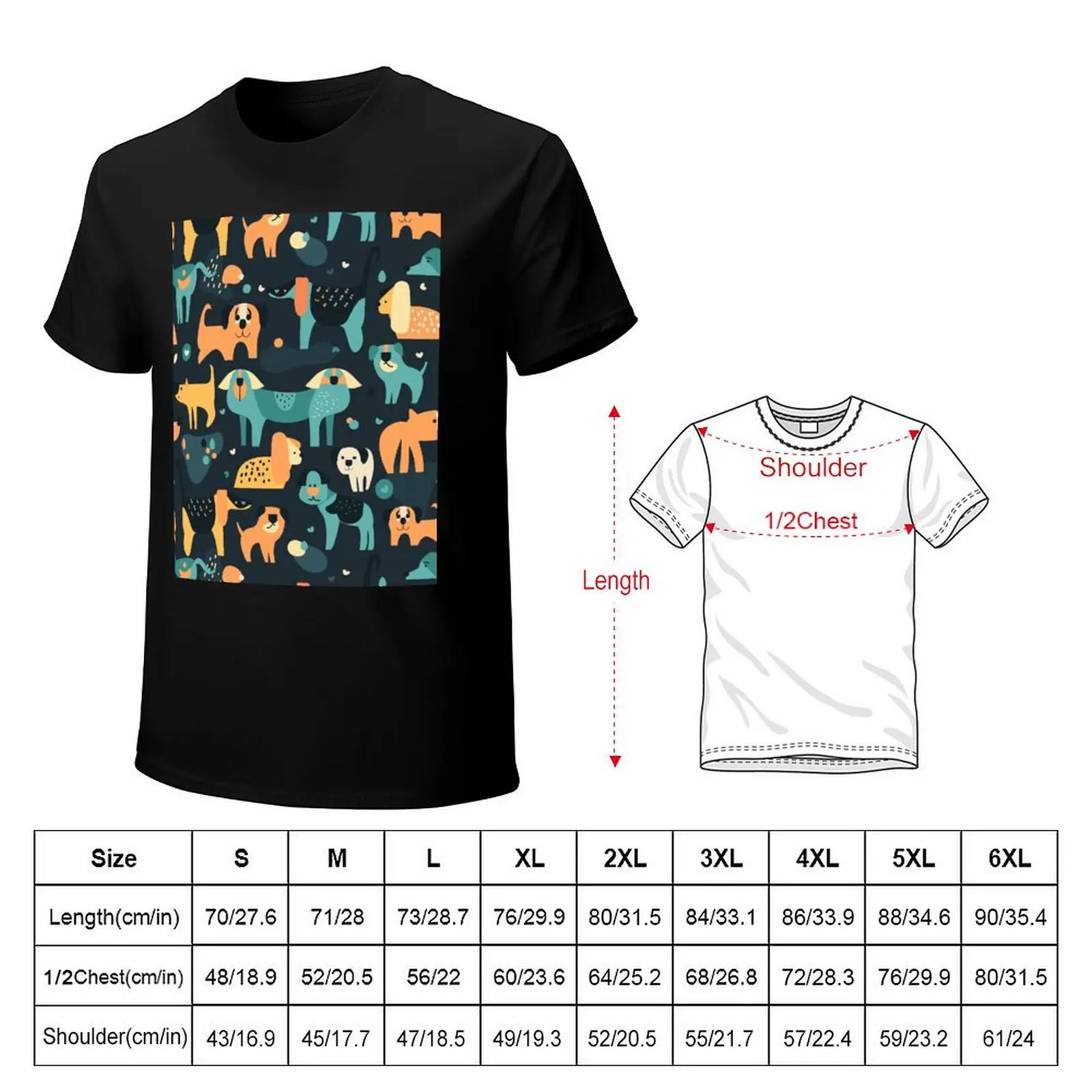 Picaso-esque Geometric Dog Pattern - darker colour option T-Shirt Basic Solid Color Short Sleeve Cotton Top