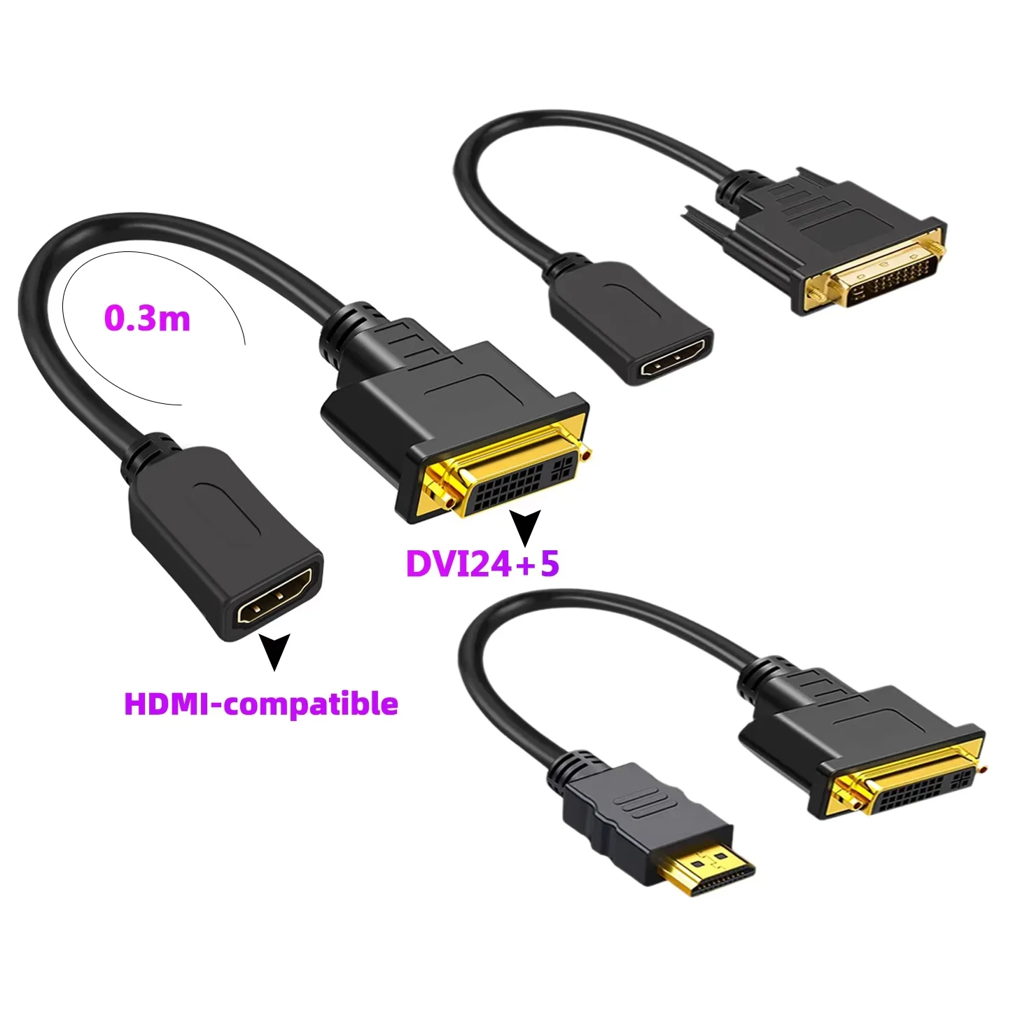 

0.3m HDMI-compatible to DVI 24+5 Male/Female Adapter, Bi-Directional DVI to HDMI-compatible Cable Supports 1080P for PC Monitor