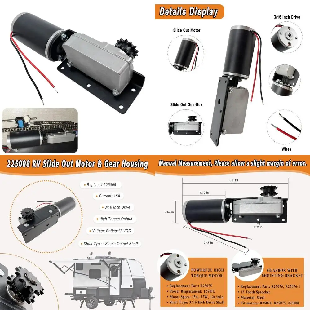 225008 RV-Slide-Out-Motor und Getriebegehäuse, kompatibel mit BAL Accu-Slide-Cable-Slide-Out-System, ersetzt R25076-1 Getriebe R25076 R
