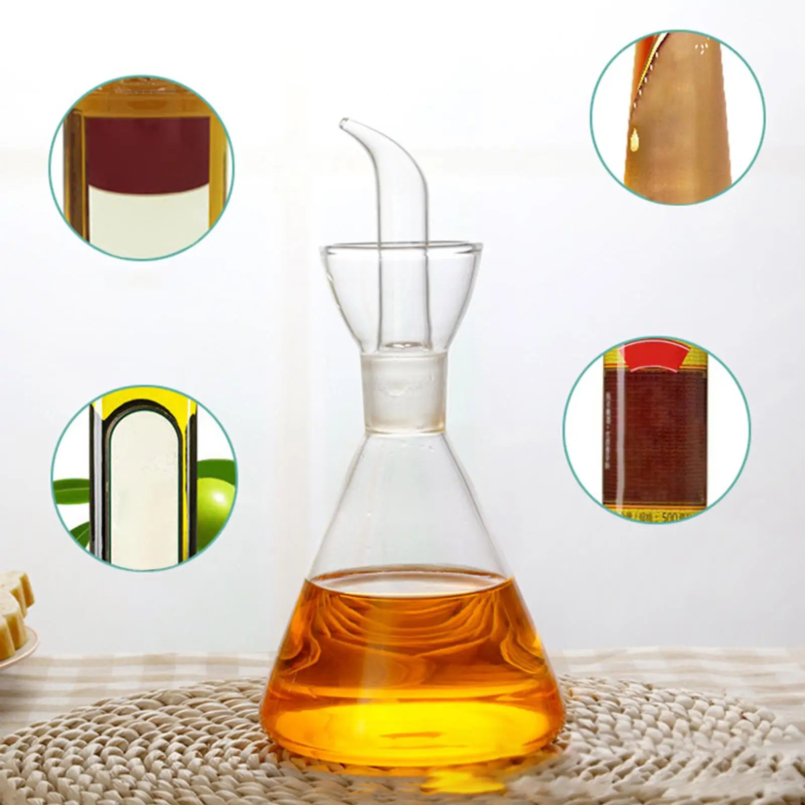 Double Layer Glass Oil Dispenser Bottle Vinegar Cruet with Sealed Lid Kitchen Supplies Condiment Storage for Soy Sauce Lemon