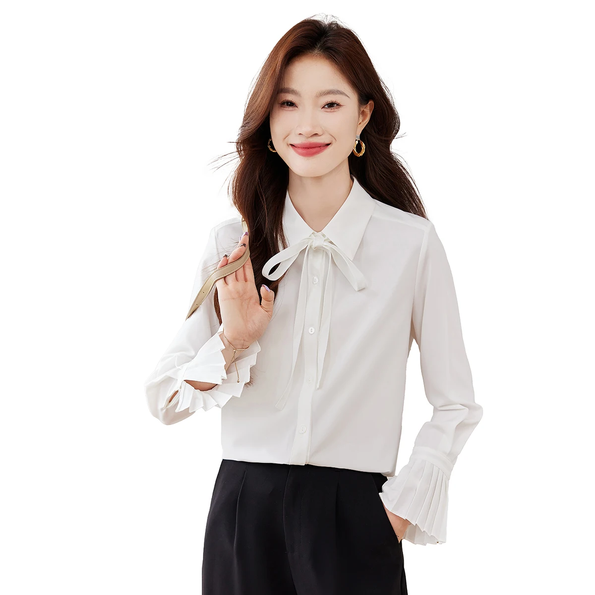 

Elegant Office Chiffon Shirts Women 2025 Autumn Winter Long Sleeve Blusas Mujer Korean Style Clothing White Work Tops Blouses