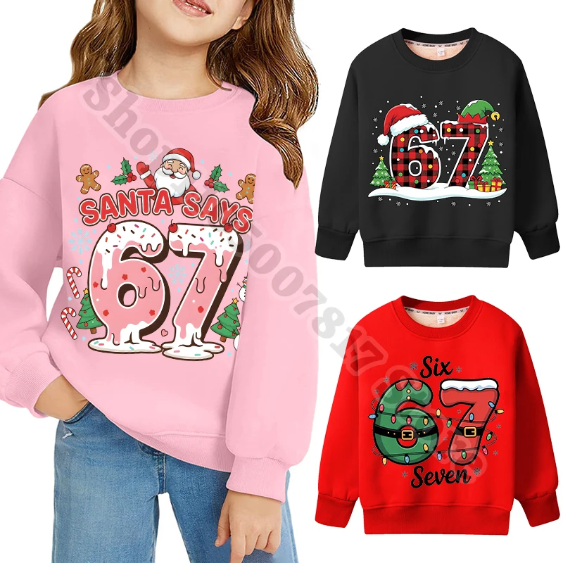 

67 Толстовка с принтом Six Seven Pattern для детей, милая толстовка в стиле аниме для мальчиков и девочек, зимняя флисовая одежда, топ с длинными рукавами, рождественский подарок