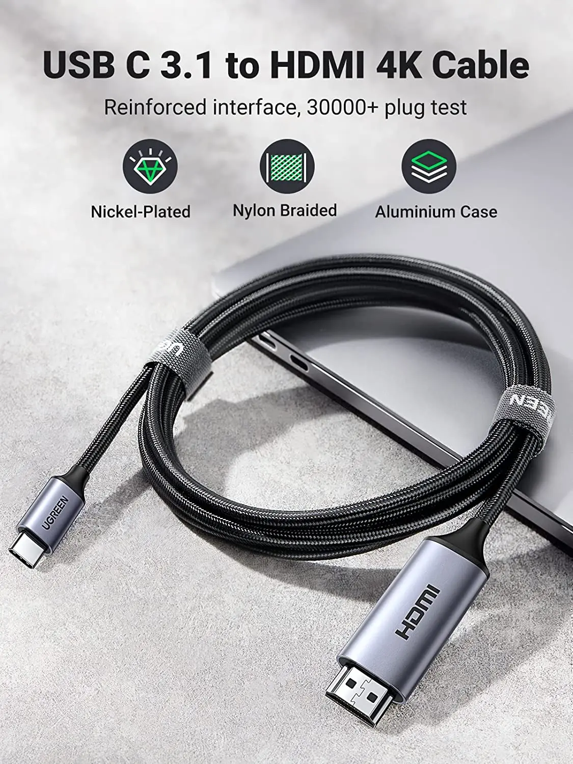 كابل UGREEN USB C إلى HD-MI للمكتب المنزلي من النوع C إلى كابل HD-MI 4K@60 هرتز Thunderbolt 4/3 إلى HD-MI