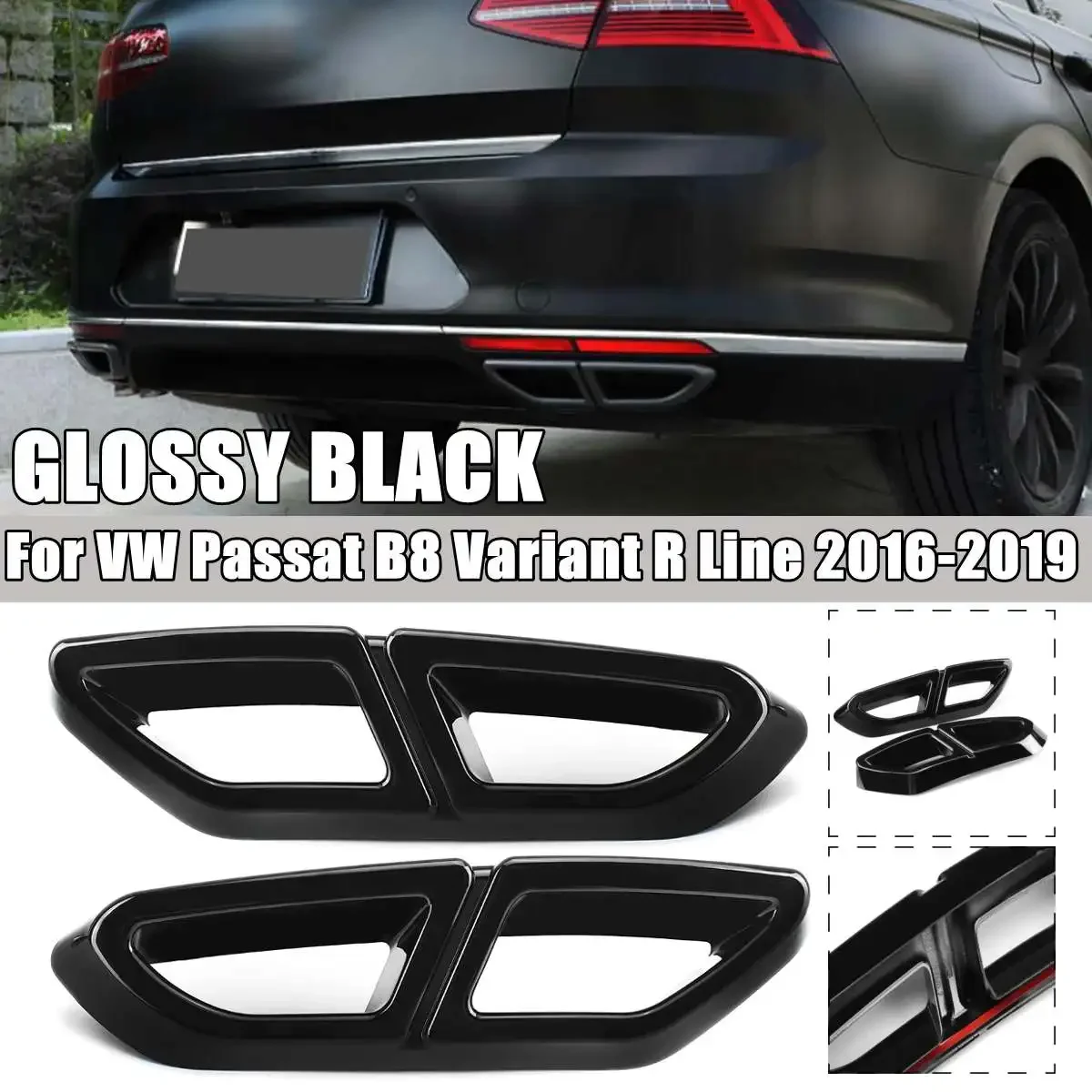 

2PCS For VW For Passat B8 Rline Variant 2016-2019 Muffler Exhaust Pipe Tail Cover Trim Car Tail Throat Decor Frame Body Kits